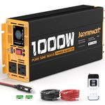 Joemnwart 1000W Pure Sine Wave Power Inverter 12V DC to 110V 120V AC Converter with 2 AC Outlets, QC3.0/PD30W Fast Charging USB Ports, LCD Display and Remote Control, Car Inverter Adapter for Vehicles