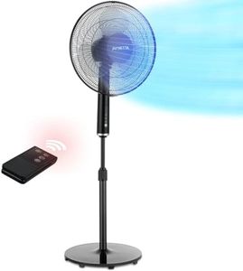 NETTA Pedestal Standing Floor Fan – 16", Powerful 1250 r/min Quiet Cooling Fan, 3 Speed Settings, with 7-Hour Timer, Remote Control, Oscillating Function and Adjustable in Height & Tilt Angle – Black