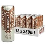 Boost Iced Coffee Caffe Latte, 12 x 250 ml, Ready-To-Drink Cold Brew Coffee Drink, The Perfect Caffeine Boost, A Smooth and Creamy Full-Bodied Blend of 100% Arabica and Robusta Beans with Milk