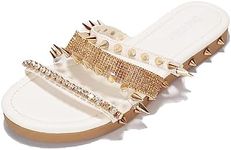 Cape Robbin Xtreme Studded Womens Sandals - Fashion Slides for Women with Spikes - Comfortable Slip-On Flat Sandals for Women - Summer Sandals for Women 2024 - White Size 11