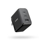 Aiibe 65W USB C Charger 3-Port GaN Wall Charger Mini USB Charger Block, USB Power Adapter Foldable Fast USB Type-C Charger for iPhone 15, MacBook Pro/Air, ipad, Galaxy, Dell XPS 13, and More- Black