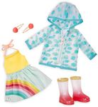 Glitter Girls by Battat – 14-inch Doll Clothes - Smile! Rain Or Shine Outfit – Rainbow Dress, Hair Clips, Raincoat, and Rain Boots – Toys, Clothes, and Accessories for Kids Ages 3 & Up