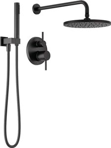 Delta Faucet Modern Raincan 2-Setting Round Shower System Including Rain Shower Head and Handheld Spray Black, Rainfall Shower System Brushed Black, Shower Valve Trim Kit, Matte Black 342702-BL