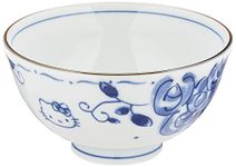 金正陶器(Kaneshotouki) Sanrio 307131 Hello Kitty Blue Rose (with Dye), Rice Bowl (with Presentation Box), Diameter 4.3 inches (11 cm), White