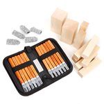 Wood Carving Tools, 12 Set with Accessories 10 Wood Blocks Whittling Kit 5 cut resistant gloves and 1 grinding stone for Sculpture Carpenter DIY, Beginners Woodworking