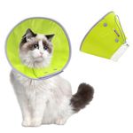 Qpets® Cat Cone Collar Adjustable Drawstring Collar Polyester Cat Cones After Surgery Pet Dog Cat Recovery Cone Collar Comfy Cone Protective Collar for Dog Dog Soft Head Neck Cone for Cats 1.5-3Kg (M)