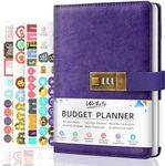 WEMATE Budget Planner 2024 with Lock, Monthly Budget Book with Expense Tracker Notebook, Undated Financial Planner to Manage Your Money, A5 Leather Account & Budget Book, Purple