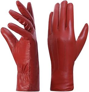 Harssidanzar Leather Gloves For Womens, Winter Warm Fleece Lining Touchscreen Vintage Finished GL018UK5,Red,Size XL