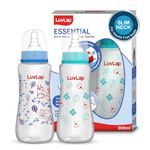 LuvLap Anti-Colic Slim/Regular Neck Essential Baby Plastic Feeding Bottle, 250Ml (Pack of 2), New Born/Infants/Toddler Upto 3 Years, Jungle Tales & Wild Flowers, BPA Free,Blue