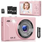 Digital Camera, UHD 4K 64MP Camera With Autofocus for Photo & Video, Point and Shoot Vlogging Camera with 32GB Micro SD Card, 16X Digital Zoom, 2 Batteries, Lanyard, Portable Camera for Teens and Kids