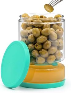 ForTidy Glass Pickle Jar with Strainer Flip - Airtight Olive Container with Silicone Lids, 50.72oz Kitchen Organization Must-Have Versatile Hourglass Jar, BPA-Free, Dishwasher Safe (Green)