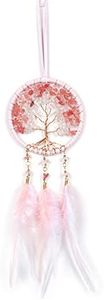 qbodp Car Mirror Hanging Accessories for Women,Ornament Pendant Imitation Crystal Stone Tree of Life for Car Rear View Mirror,Pink Feather Dream Catcher Car Interior Mirrors Charms