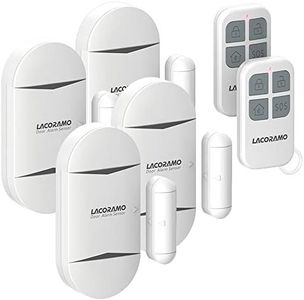 LACORAMO Door Alarm Sensor, Wireless Magnetically Triggered Window Alarm, 130 db Siren Security Burglar Alert with 2 Remote for Protecting Kids Safety, Home, Shop (4 door alarms and 2 remotes)