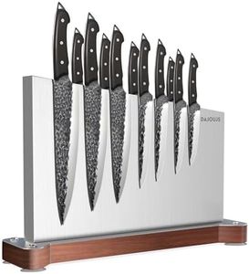 Large Magnetic Knife Block Holder Without Knives for Kitchen Counter, Stainless Steel Material Magnetic Knife Storage Stand Rack with Strong Double Sided Magnet and Wood Base - 16.15 x 11 Inches