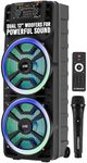 Audiobox ABX-214R Portable Bluetooth Speaker Karaoke Machine - Dual 12" Woofers, RGB Party Lights, AUX, Lightweight with Loud Bass, Singing Machine with Bluetooth & Wireless Microphone - 37-Inch Tall