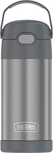 THERMOS FUNTAINER 12 Ounce Stainless Steel Vacuum Insulated Kids Straw Bottle, Grey