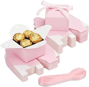 Belle Vous Confezione da 60 Scatole Regalo Kraft Rosa Piccole con Nastro - 6,5 x 6,5 x 4,5 cm - Scatole Bomboniere per Matrimonio - Anniversario, Festa di Compleanno, Addio al Nubilato/Nascituro
