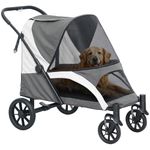 PawHut Dog Stroller, Easy Folding Pet Stroller for Large Dogs, Puppy Pram Pet Pushchair with 4 Big Wheels, Shock-Absorbing Frame, Safety Leashes, Brakes, Dark Grey
