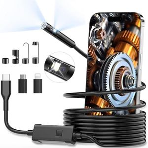 [Dual-Lens] Endoscope Camera with Light, 1920P Borescope Inspection Camera with 8+1 Adjustable LED Lights, Semi-Rigid Snake Cable 16.5FT, IP67 Waterproof for iPhone, iPad, Samsung,Cool Gadgets for Men