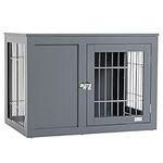 PawHut Furniture Style Dog Crate for Small and Medium Dogs, End Table Pet Cage with Two Lockable Doors - Grey