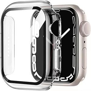 HANKN 2 Pack Clear 41mm Case for Apple Watch Series 9 8 7 41mm Tempered Glass Screen Protector Case, Full Coverage Hard Shockproof Iwatch Cover Bumper (41mm, Clear+Clear)