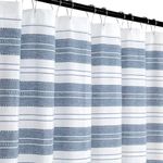 Serafina Home Nautical Chambray Blue and White Fabric Shower Curtain: Cotton Luxury Hotel Stripe with Detailed Eyelet Decorative Weave (Navy)