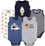 Hudson Baby Unisex Baby Cotton Sleeveless Bodysuits, Ice Cream Truck Sleeveless 5 Pack, 0-3 Months