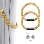 Magnetic Curtain Tiebacks 2 Pack Tie Backs, Curtain Rope Holdbacks, Window Curtain Buckles, Pretty Fashion Decorative Holder for Home, Office, Hotel Window Decoration(Gold)