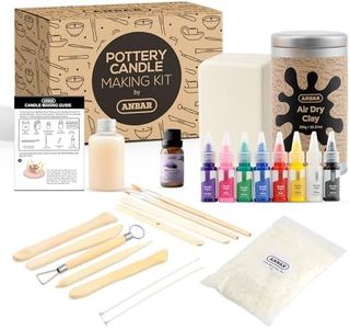Anbar Creative Pottery Clay Candle Making Kit for Adults and Kids - Complete DIY Set with Air Dry Clay, Soy Wax, Essential Oil, Sculpting Tools & Acrylic Paint Create Your Own Custom Scented Candles
