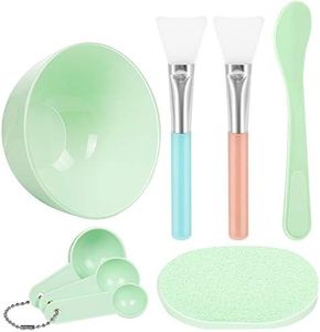 Teenitor Facial Mask Mixing Bowl Set, DIY Facemask Mixing Tool Kit with Silicon Face Mask Brush Facial Mask Bowl Stick Spatula Gauges Puff, Pack of 8, Green