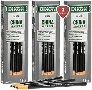 DIXON Industrial Phano Peel-Off China Marker Pencils, Black, 12 count per Pack (00077), Pack 3