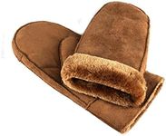AiSi Womens Sheepskin Gloves Winter Warm Mittens with Cuff, Light tan, One size, Light Tan