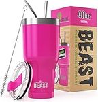 Beast Tumbler - 1050 ml (40 oz), Cup Cake Pink | Reusable Stainless Steel, Vacuum Insulated Cup | with + 2 Straws & Cleaning Brush | Double Wall Travel Flask Perfect for Hot or Iced Coffee | BPA Free