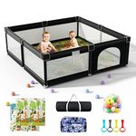 Extra Large 79" x 71" Baby Playpen with Mat, LUTIKIANG Baby Gate Play Yard, Portable Toddler Playpen, Large Play Pen for Babies, Mat Included, Play Area for Babies and Toddlers (Black)