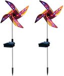 Yangers 2 Pack Rainbow Garden Solar Windmill Light Decoration Led Solar Ground Lights Garden Ornaments Outdoor Wind Spinner Lamp for Lawn Patio Yard Pathway Decor Auto On/Off