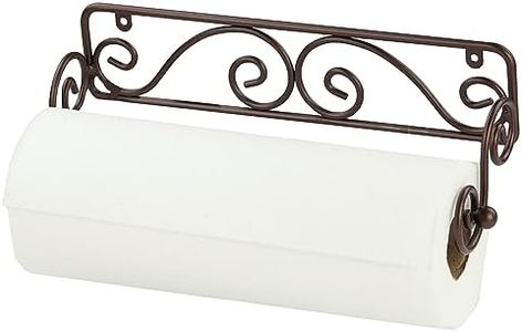Home Basics Bronze Scroll Design Steel Wall Mounted Paper Towel Holder | Wall-Mounted Design for Any Roll Size | Bronze Coated Steel with Ornate Scroll Detailing