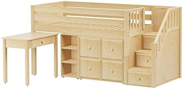 Maxtrix Solid Hardwood Twin-Size Low Loft Bed with Storage Staircase Entry, Cube Dresser, Bookshelf, and Study Desk, Natural
