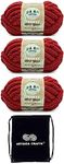 Lion Brand AR Workshop Chunky Knit Sangria 951-196 (3-Skeins - Same Dye Lot) Jumbo #7 Polyester Yarn for Crocheting and Knitting - Bundle with 1 Artsiga Crafts Project Bag