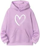 Floerns Girl's Hearts Print Long Sleeve Hooded Neck Pullovers Hoodie Sweatshirts Purple 10Y