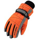 Azarxis Kids Winter Ski Gloves Snow Children Bulky Waterproof Thermal Warm Cold Weather Windproof Mittens for Boys Girls Snowboarding Sledding Cycling Riding Skating Biking (Orange, 8-10 Years Old)