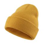 Home Prefer Mens Winter Hats Thick Knit Cuff Beanie Cap Warm Stocking Beanie Hat, Mustard, One size