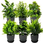 Dekorly Artificial Potted Plants, Artificial Plastic Eucalyptus Plants Small Indoor Potted Houseplants, Small Faux Plants for Home Decor Bathroom Office Farmhouse (Black-TrayPot)