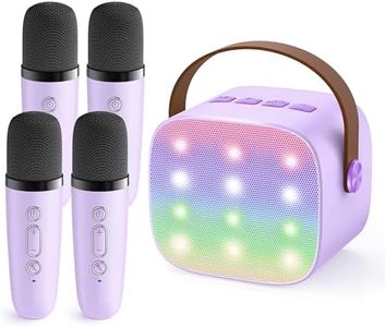 YLL Upgraded Mini Karaoke Machine with 4 Wireless Microphones Toy for Kids, Christmas Birthday Gifts for Girls Boys, Portable Party Bluetooth Speaker for 3, 4, 5, 6, 7, 8, 9, 10+ Year Old (Purple)