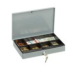 Relaxdays Lockable Cash Box with Coin Compartment, 2 Keys H x W x D: 5x30x20 cm, Grey