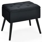 COSTWAY Flip Top Velvet Footstool, Modern Upholstered Dressing Vanity Stool Seat with Solid Wood Legs, Pouffe Storage Ottoman Footrest for Bedroom, Living Room and Hallway (Black)