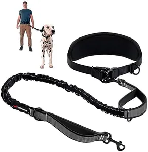 Tuff Pupper Heavy Duty Hands Free Dog Leash | One Large Dog Up to 125 lbs | Comfortable Shock Absorbing Bungee | Reflective Padded Handles | Lumbar Waist Belt 22-45" | Walking Jogging Running Leash