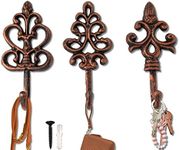 Shabby Chic Decorative Wall Hooks - Set of 3 - Cast Iron French Country Wall Decor - Farmhouse Hangers for Coats, Purses and More - Copper with Black