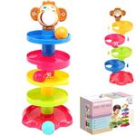 Storio Cute Toys Monkeyball Drop Toy for Babies&Toddlers,Doll Heavy Plastic 5 Layer Tower Run with Swirling Ramps with 3 Rattle Balls,Best for Early Education&Development Toy Set for Kids(Multicolor)