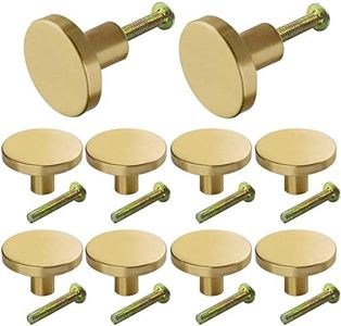 AcbbMNS 10 Pack Brass Cabinet knobs Gold Round Handles 25mm Diameter Single Hole Pulls for Dresser Drawers Cupboard Kitchen Bathroom