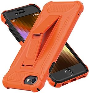 ORETECH Compatible with iPhone SE 2022 Case, iPhone SE 2020 Case, with[2 x Tempered Glass Screen Protectors] [Built-in Kickstand] Shockproof iPhone 8 7 Case 360 Full Body Protective Cover - Orange